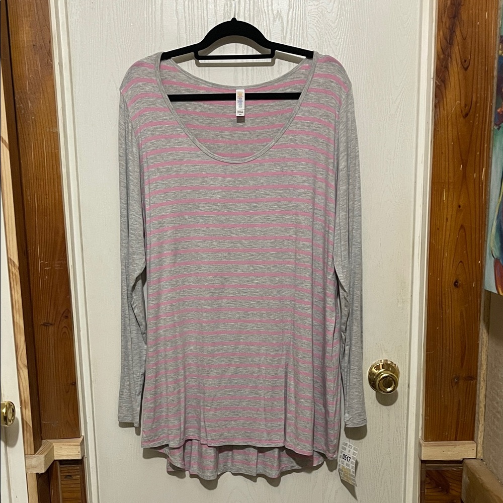 LuLaRoe Gray and Pink Striped Lynnae 3XL BNWT